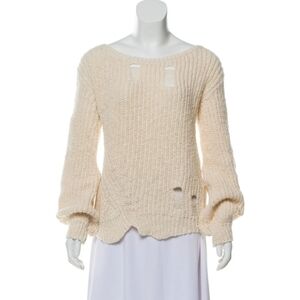 Pam & Gela Distressed Bateau Neck Knit Sweater Medium